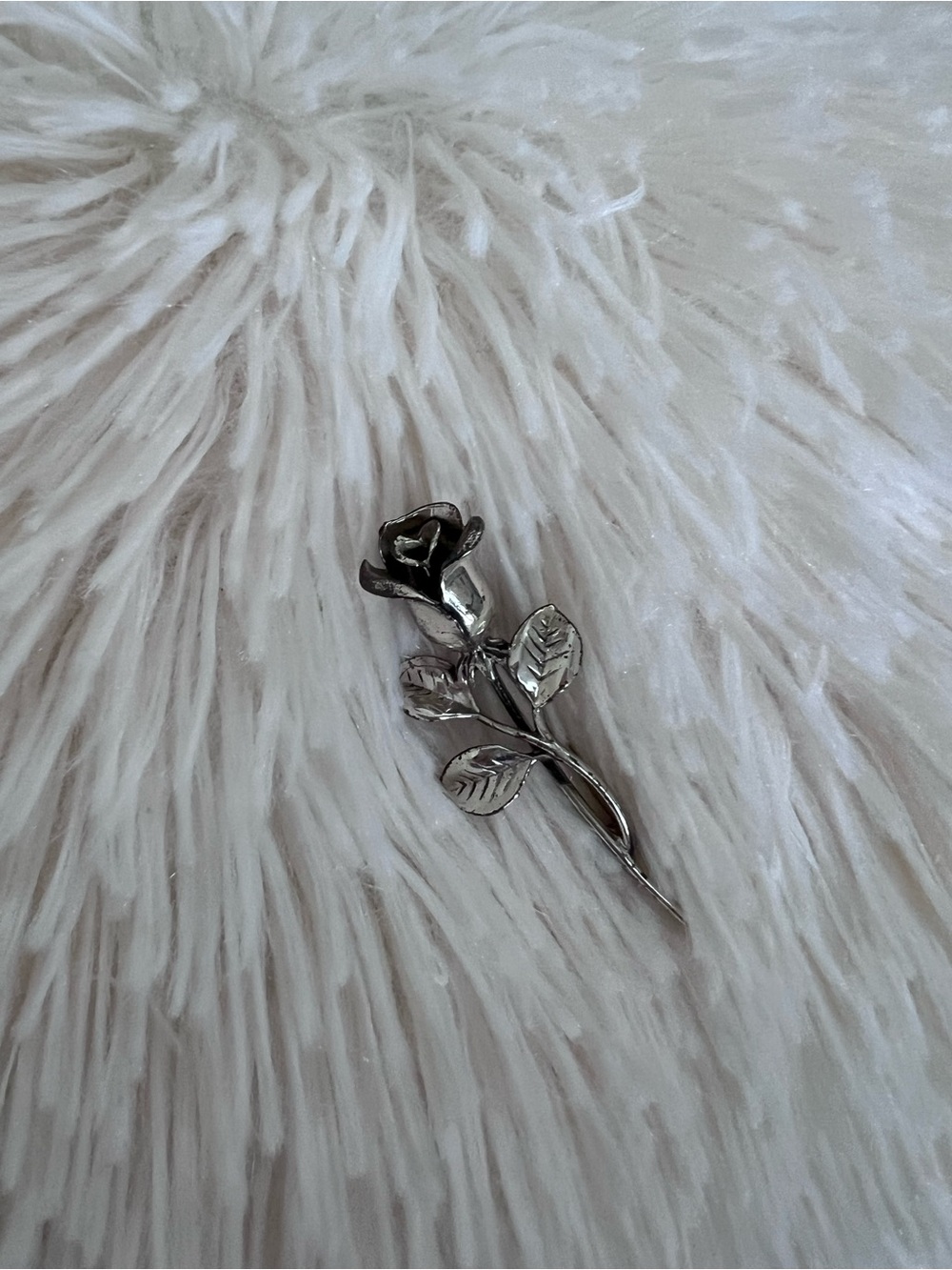 Silver Rose Stem Brooch Pin - Timeless Floral Accent